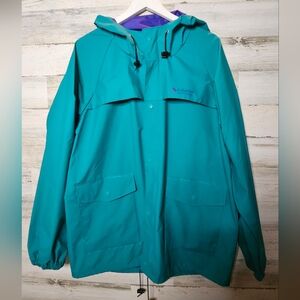 Vintage 90s Columbia Rain Jacket Large Purple Teal EUC Visor Hood Mens Y2K Retro